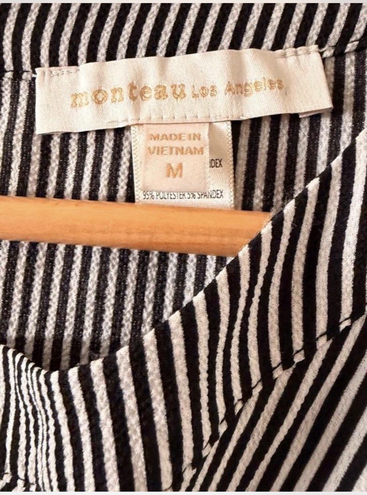MONTREAU Los Angeles Black White Striped Smocked Waist Chiffon Blouse Women’s M