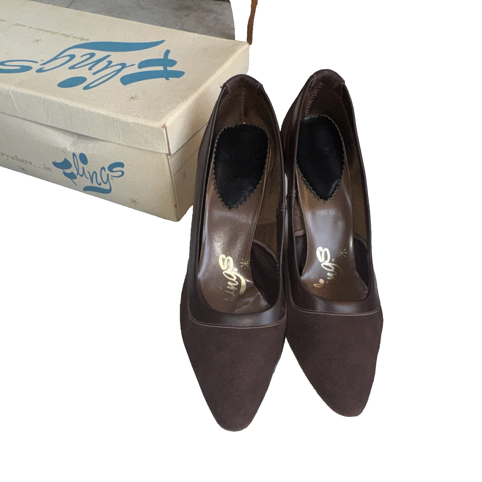Sling Womens Pumps Heels 6 Brown Suede Pointed Toe Slip On Solid