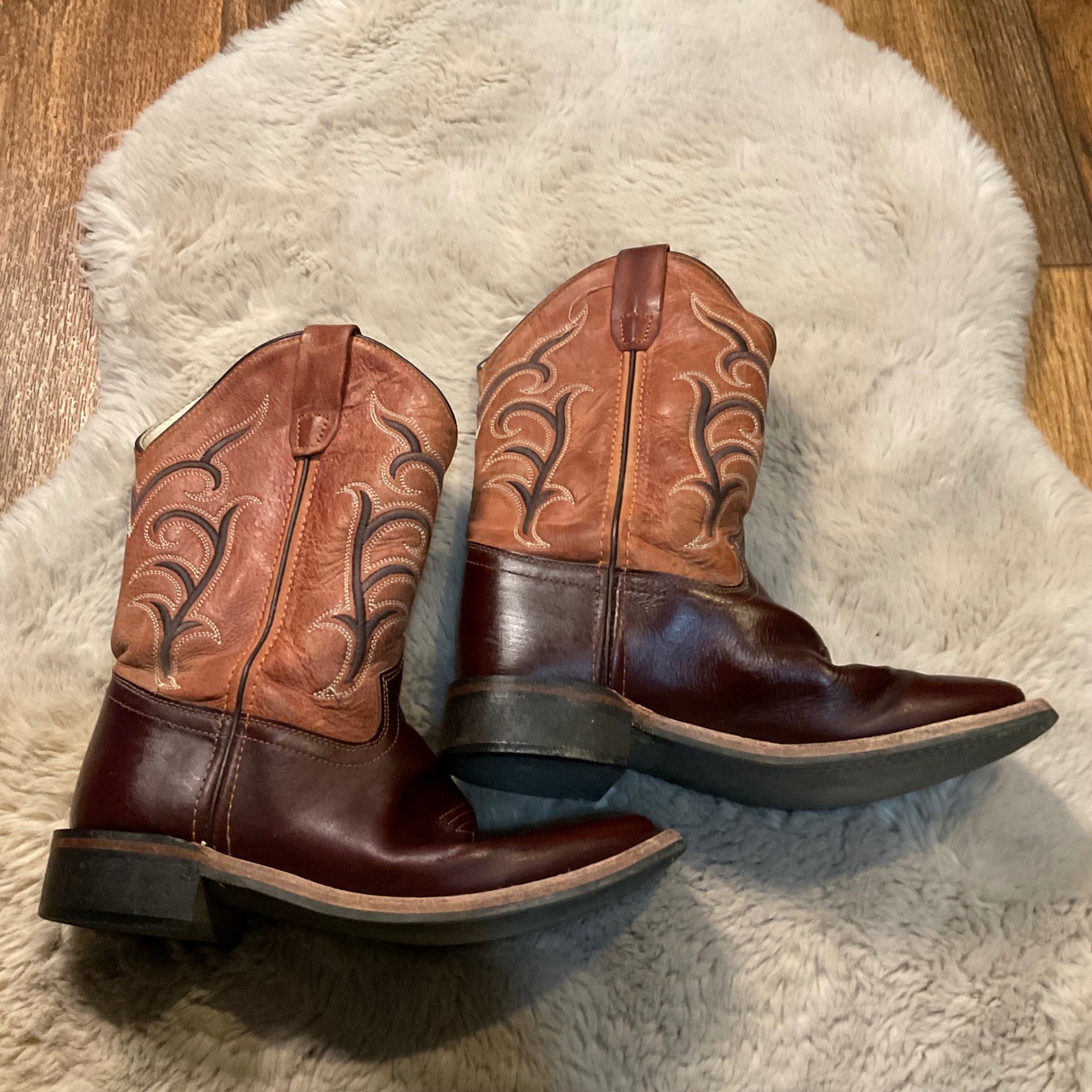 Old West Cowboy Boots Size 3 BSC1859 Square Toe Brown Rust Top