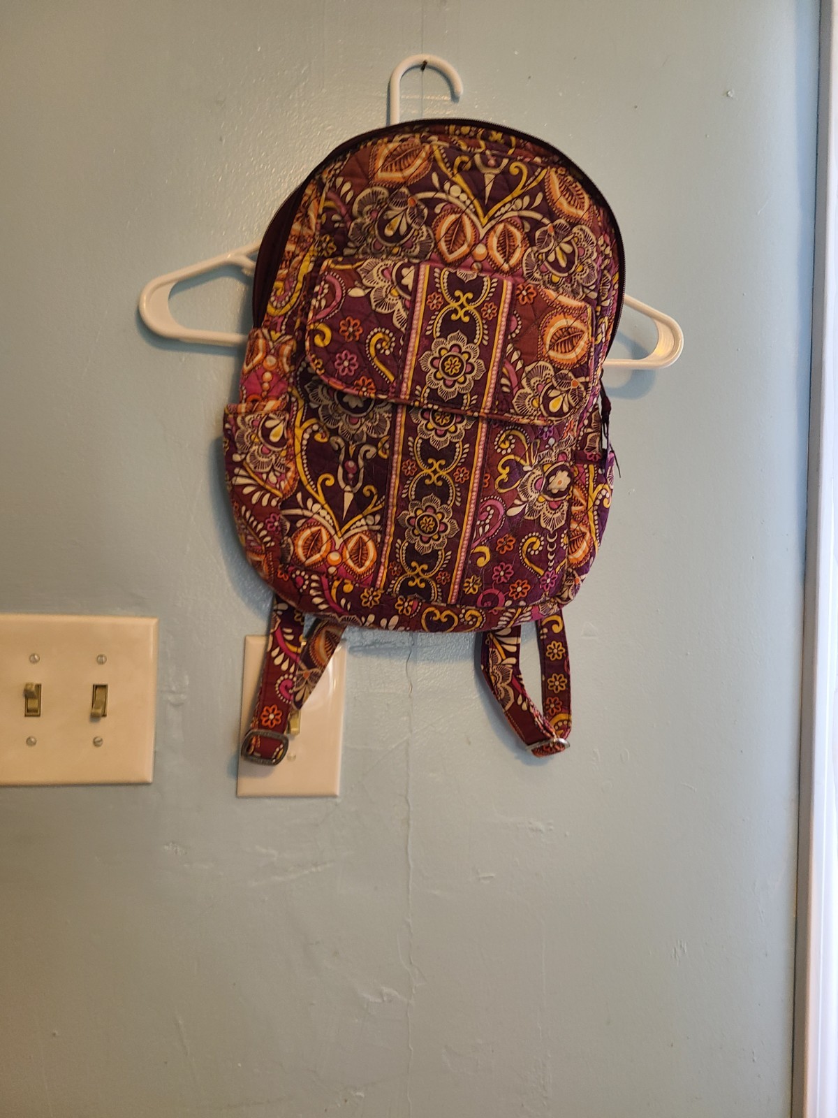 Vera Bradley Paisley Backpack Purple Orange Pink Zip Adjustable Straps Pockets