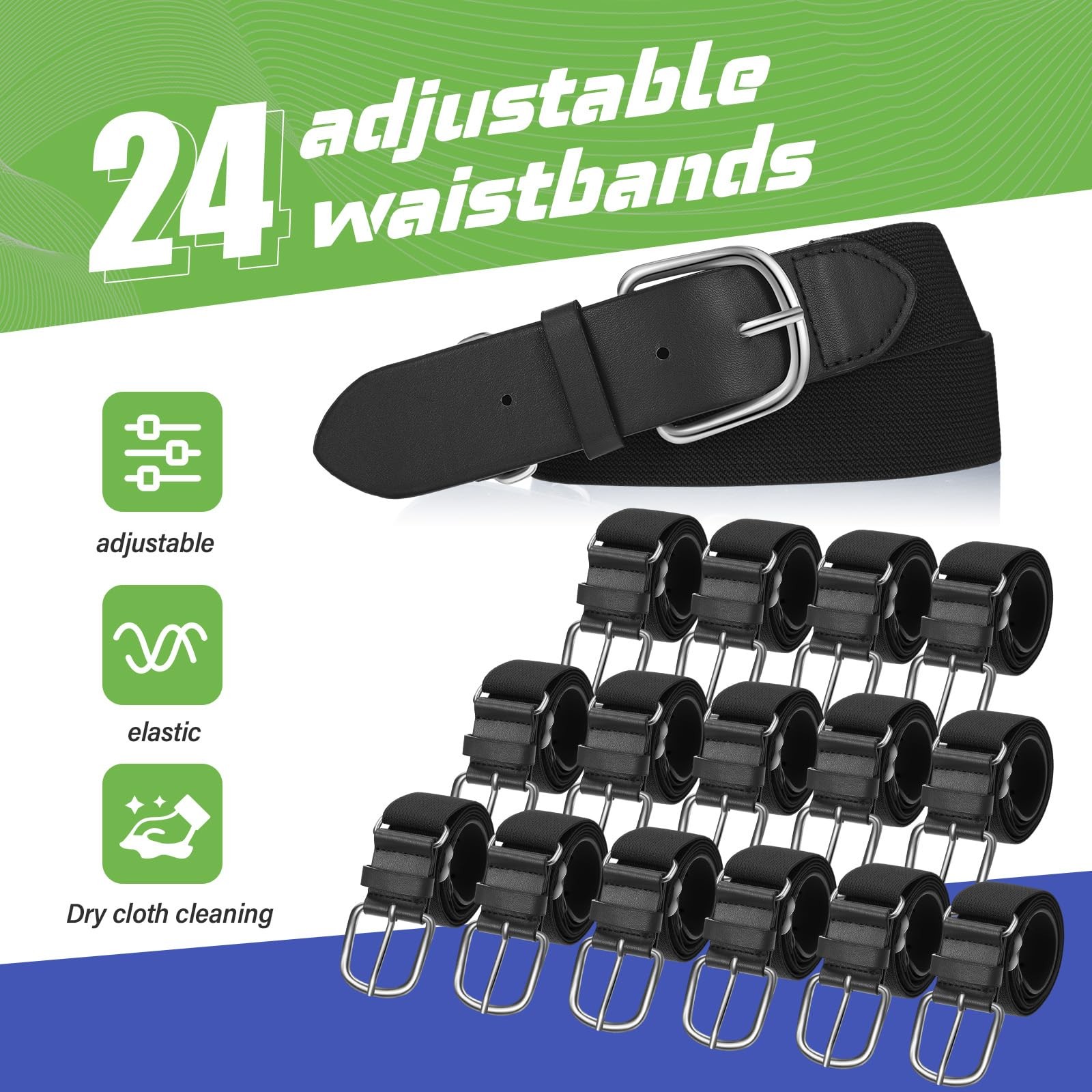 24 Pcs Baseball/softball Belts Bulk, Stretch Youth & Adult Sizes Adjustable, …