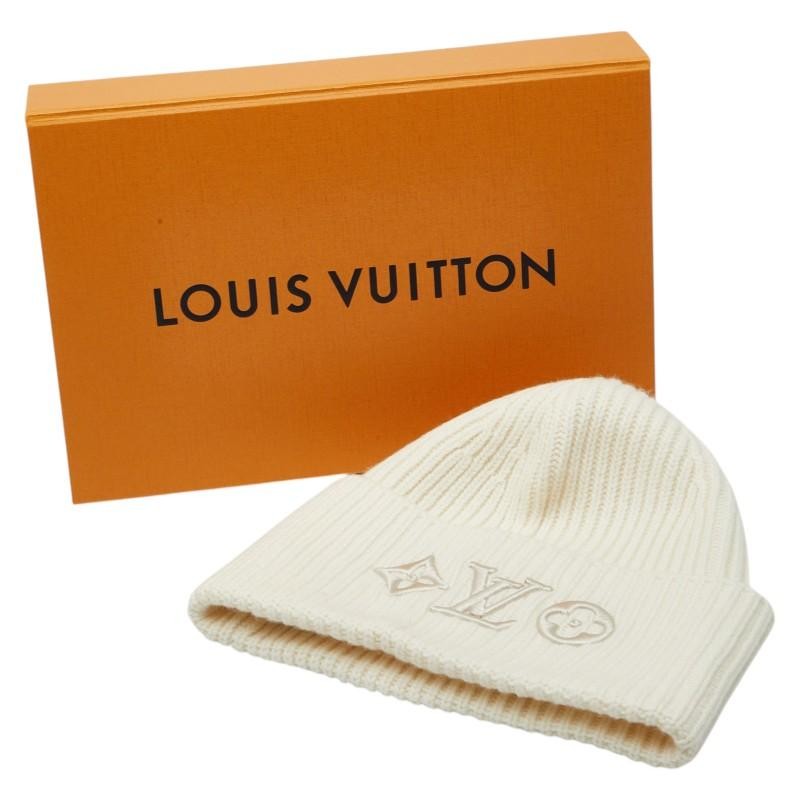 Louis Vuitton LV Headline Knit Cap Beanie Size S M77873 White Wool Used