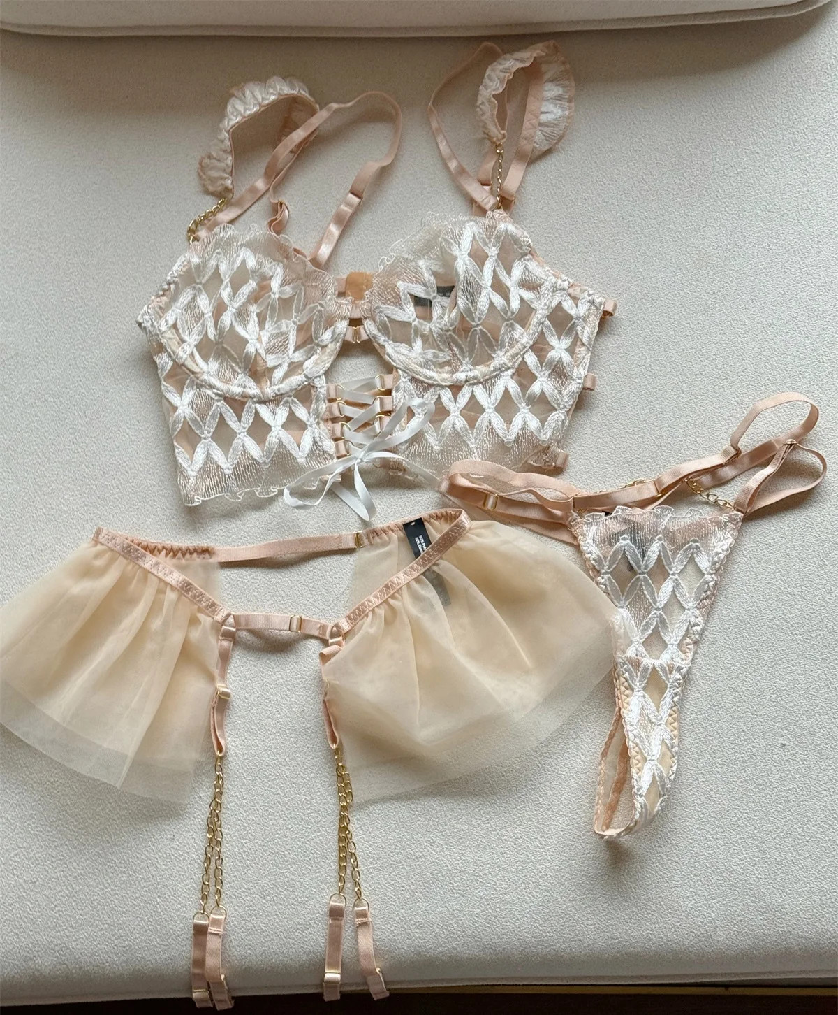 Corset Bra Set Underwire Embroidery Strap Fishbone Support Lingerie Fit 3PCS