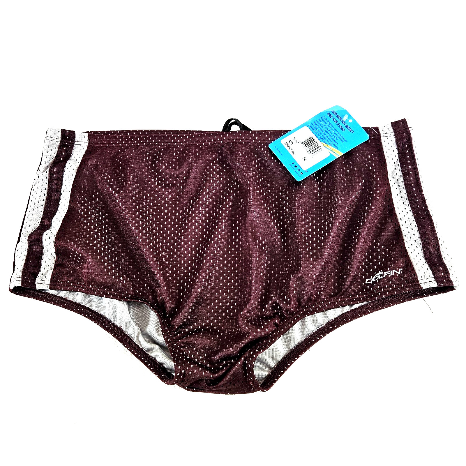 NWT Dolfin Dragster Mesh Swim Shorts Mens Size 34 Gray Pink stripe