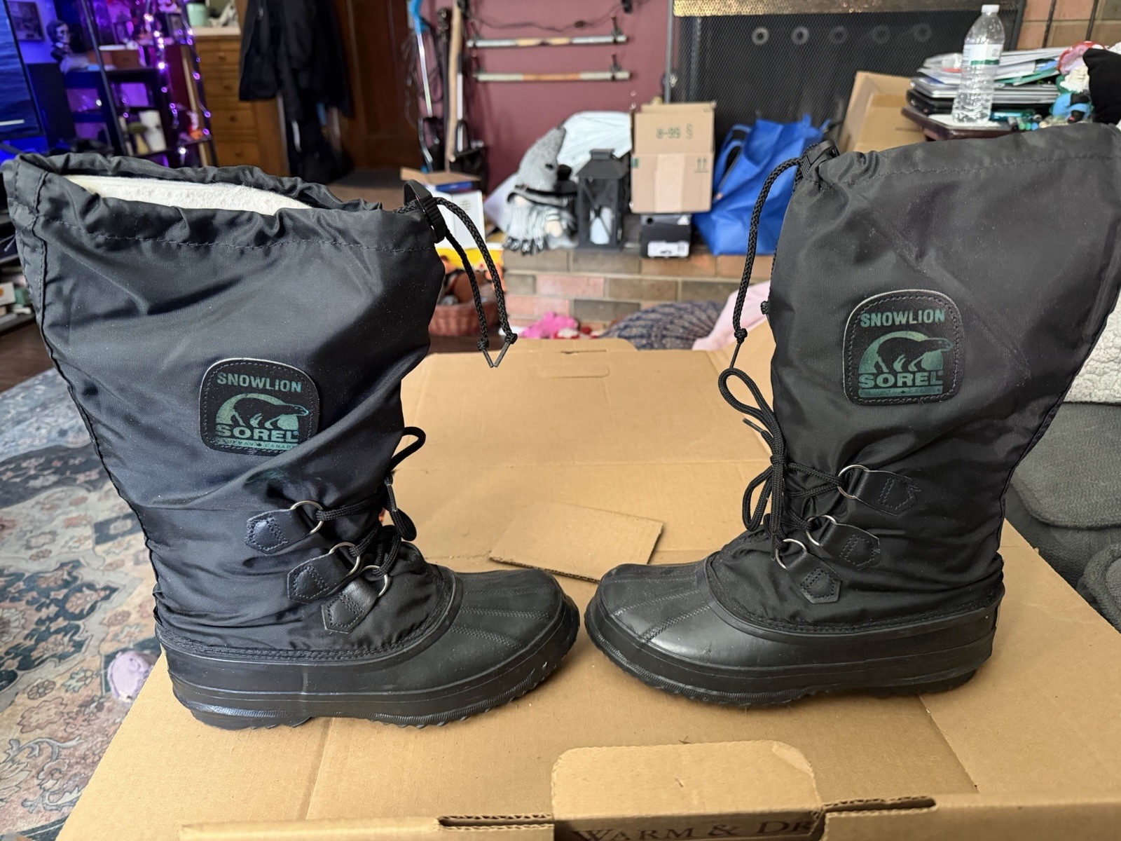 SOREL Womens Snowlion Boots CANADA Snowmobile Arctic Black, Size 7