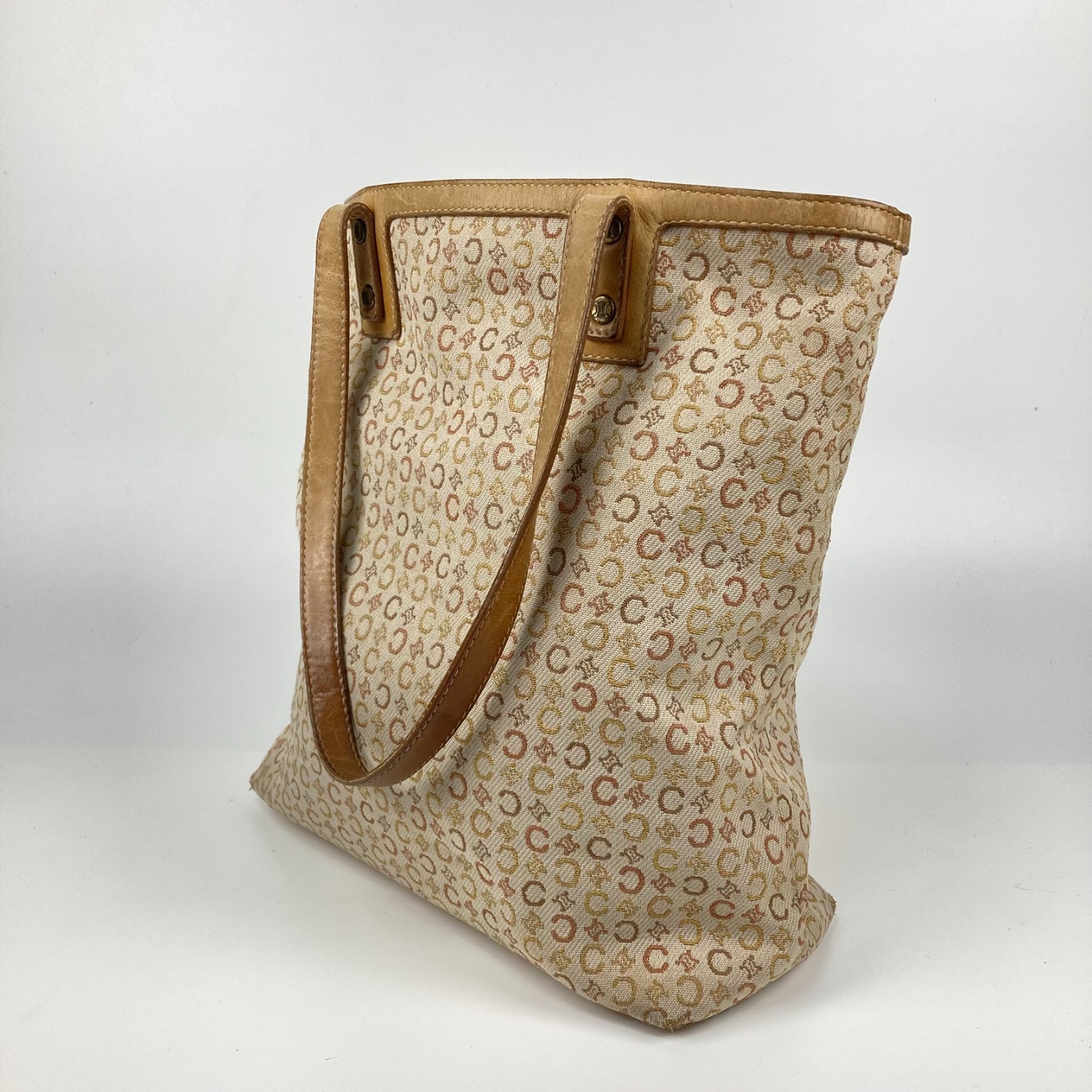Celine C Macadam Canvas Tote Bag Leather Made in italy #2375