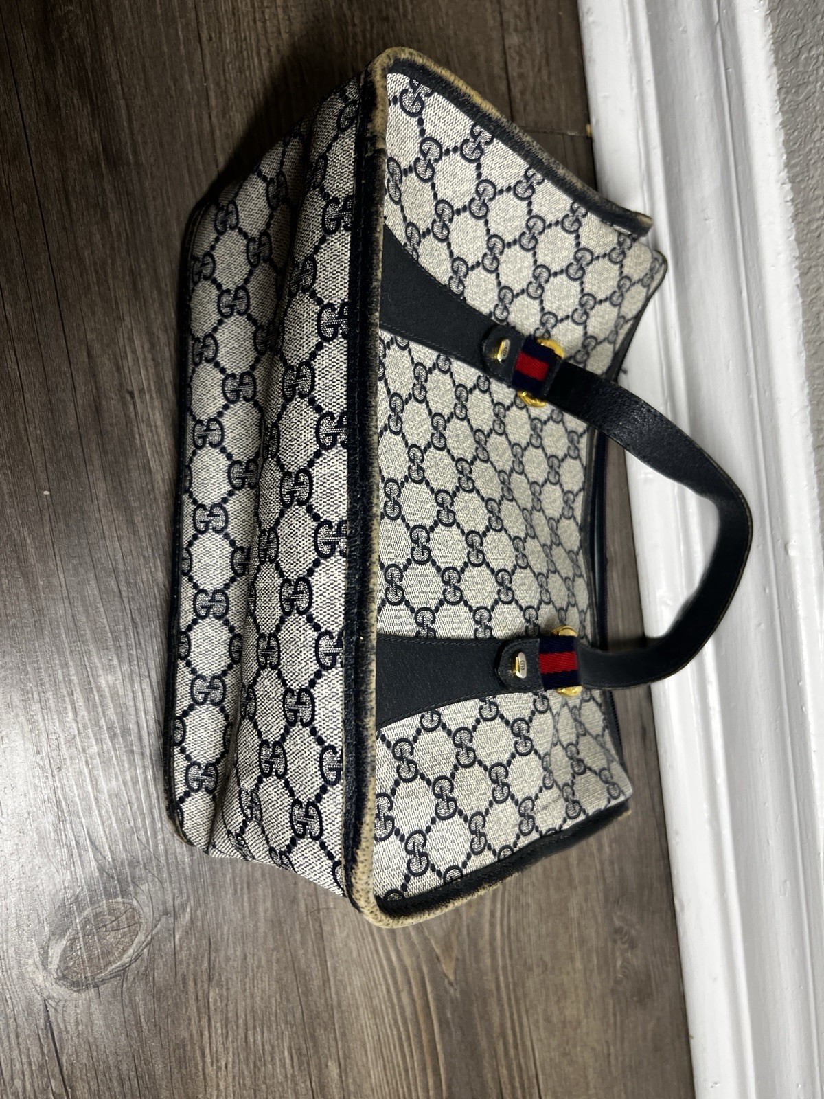 Vintage Gucci GG Supreme Monogram Small Top Handle Tote Navy Italy