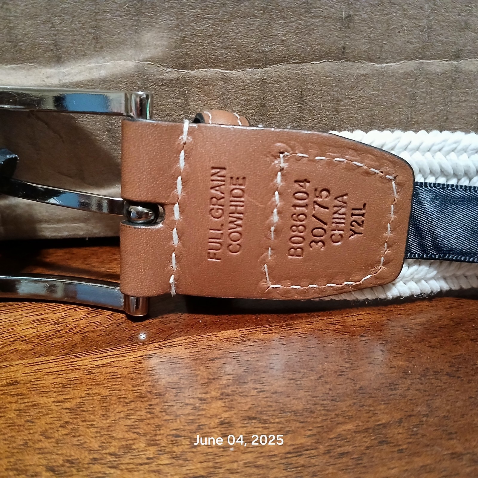 The Mens Store At Bloomingdales Stretch Braided Belt White, Sz 30, Cowhide.