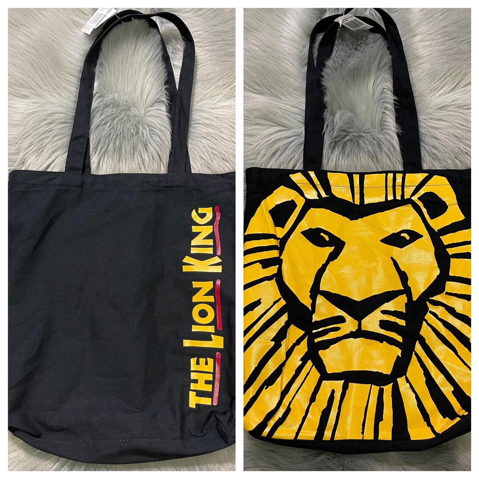 NOS Lion King Cotton Canvas Black Yellow Print Tote Bag 14”x13.5” New