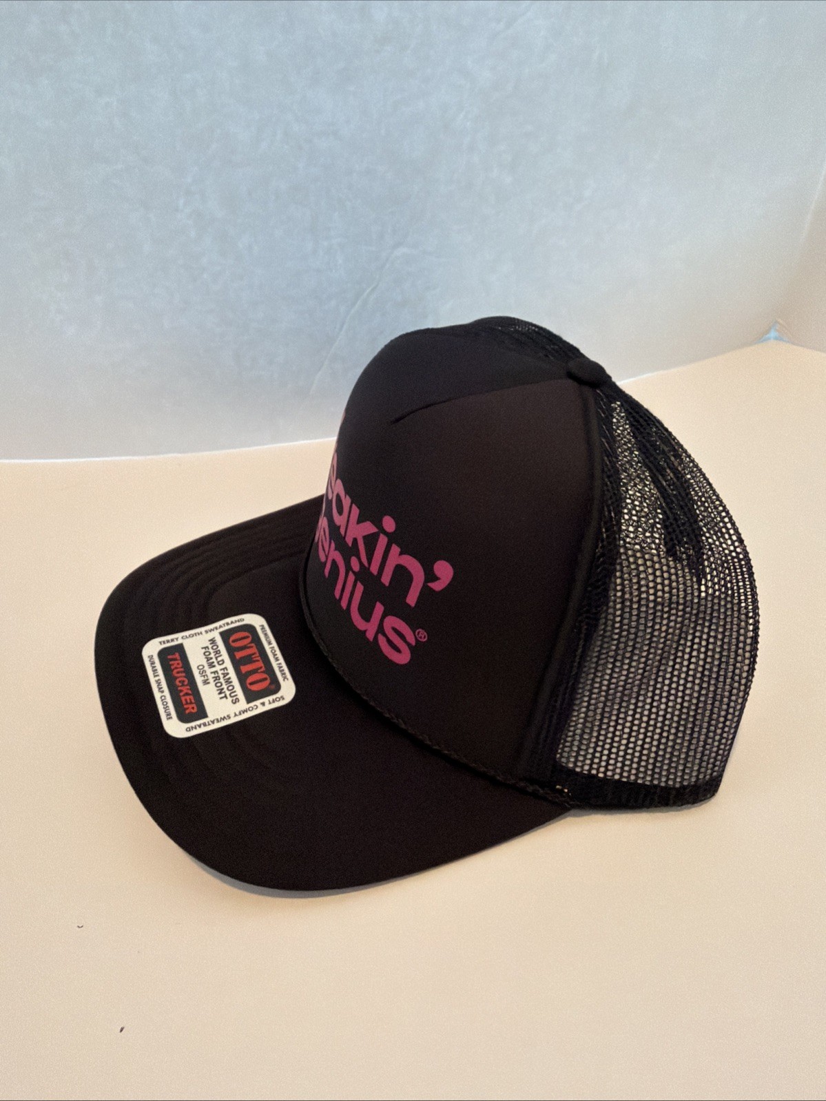 OTTO Trucker Hat Mesh OSFM Back/Pink Adjustable Snapback Cap “Freakin’ Genius”