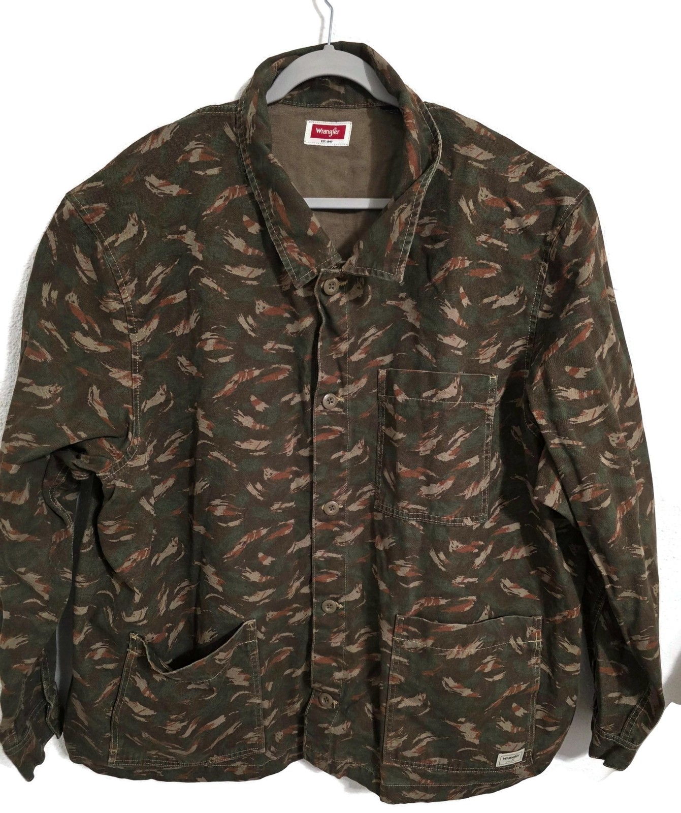 Wrangler Jacket Mens 3XL Green Camo Canvas Button Front Workwear Utility Field