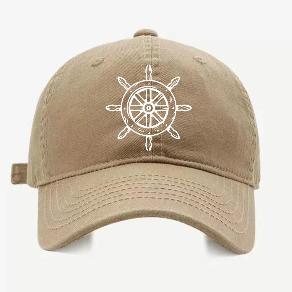 Nautical Ship Wheel Dad Hat | Vintage Washed Unisex Casual Cap