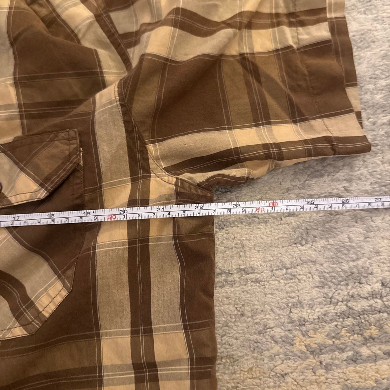 Planet Earth Men’s Brown Plaid Short Sleeve Button-Down Shirt