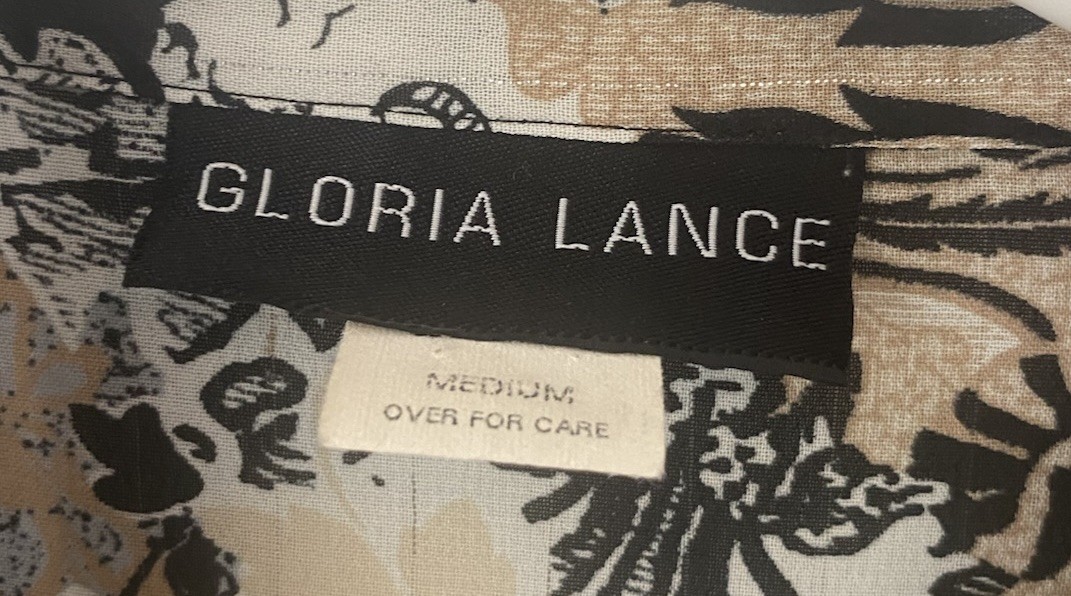 Gloria Lance Blouse With Cami Medium Black Tan White Floral Shoulder Pads VTG
