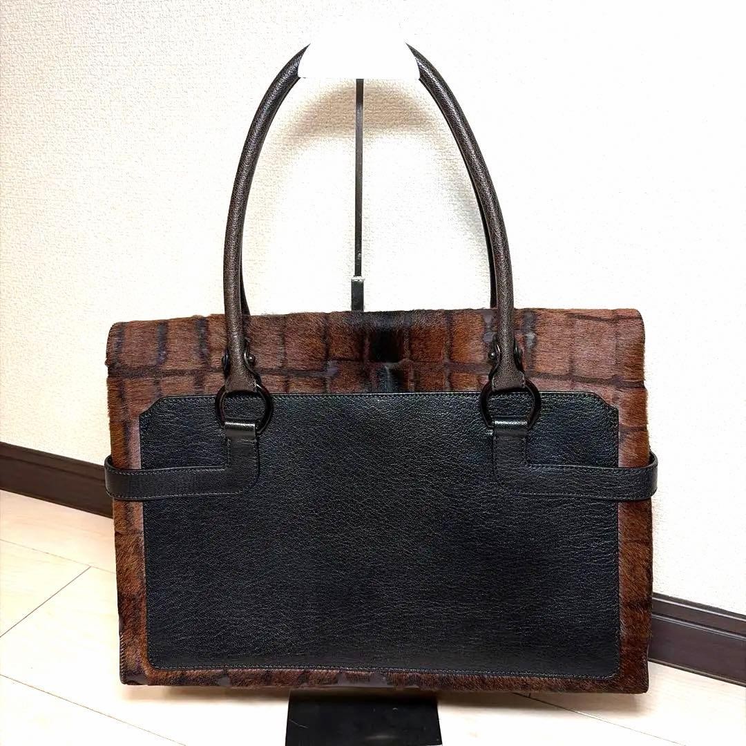 Authentic Ferragamo Salvatore Exotic Leather Bag 12.6in Women Unisex Brown Damag