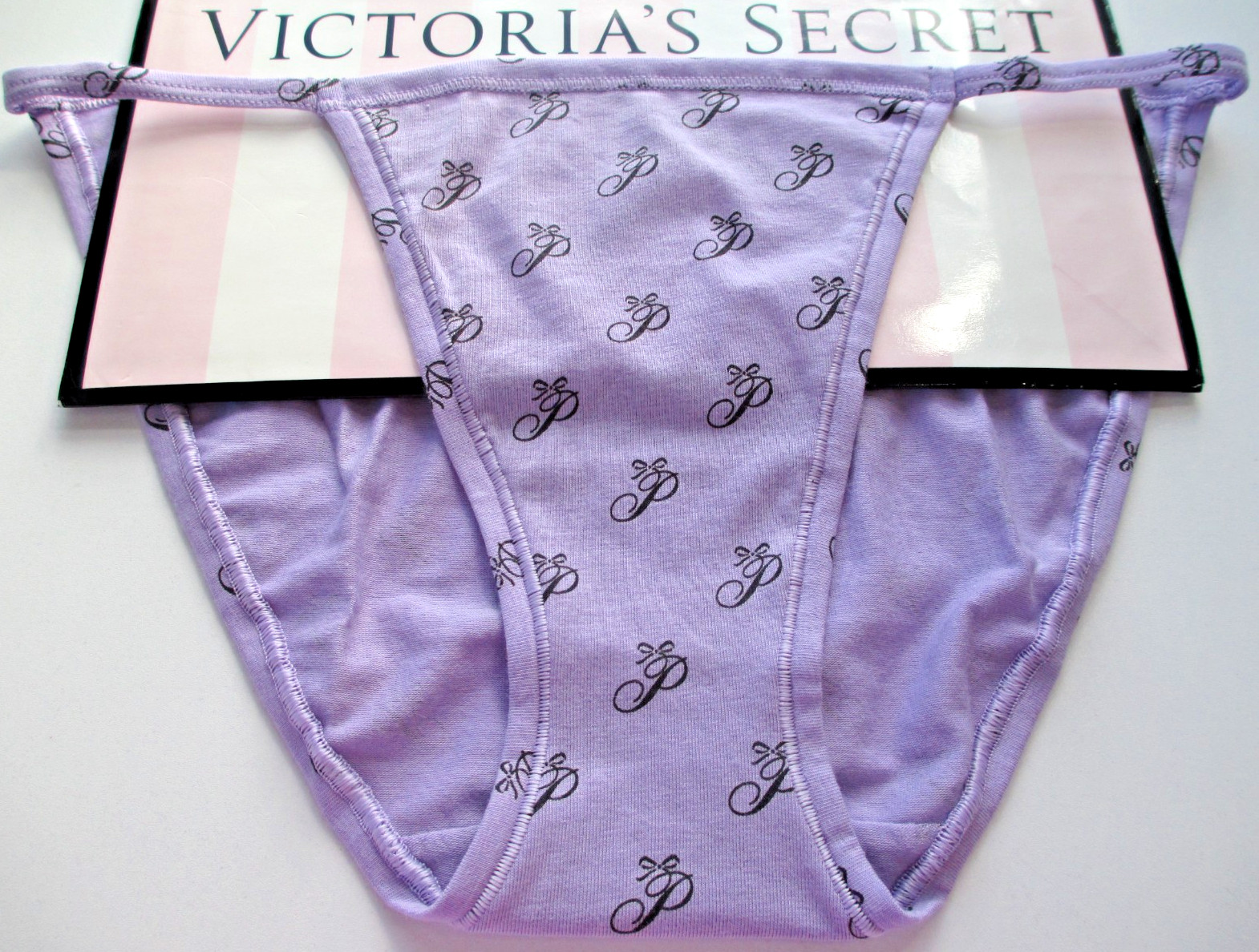 VICTORIA’S SECRET PINK Cotton String Bikini Panty M XL Purple NWT Script VS