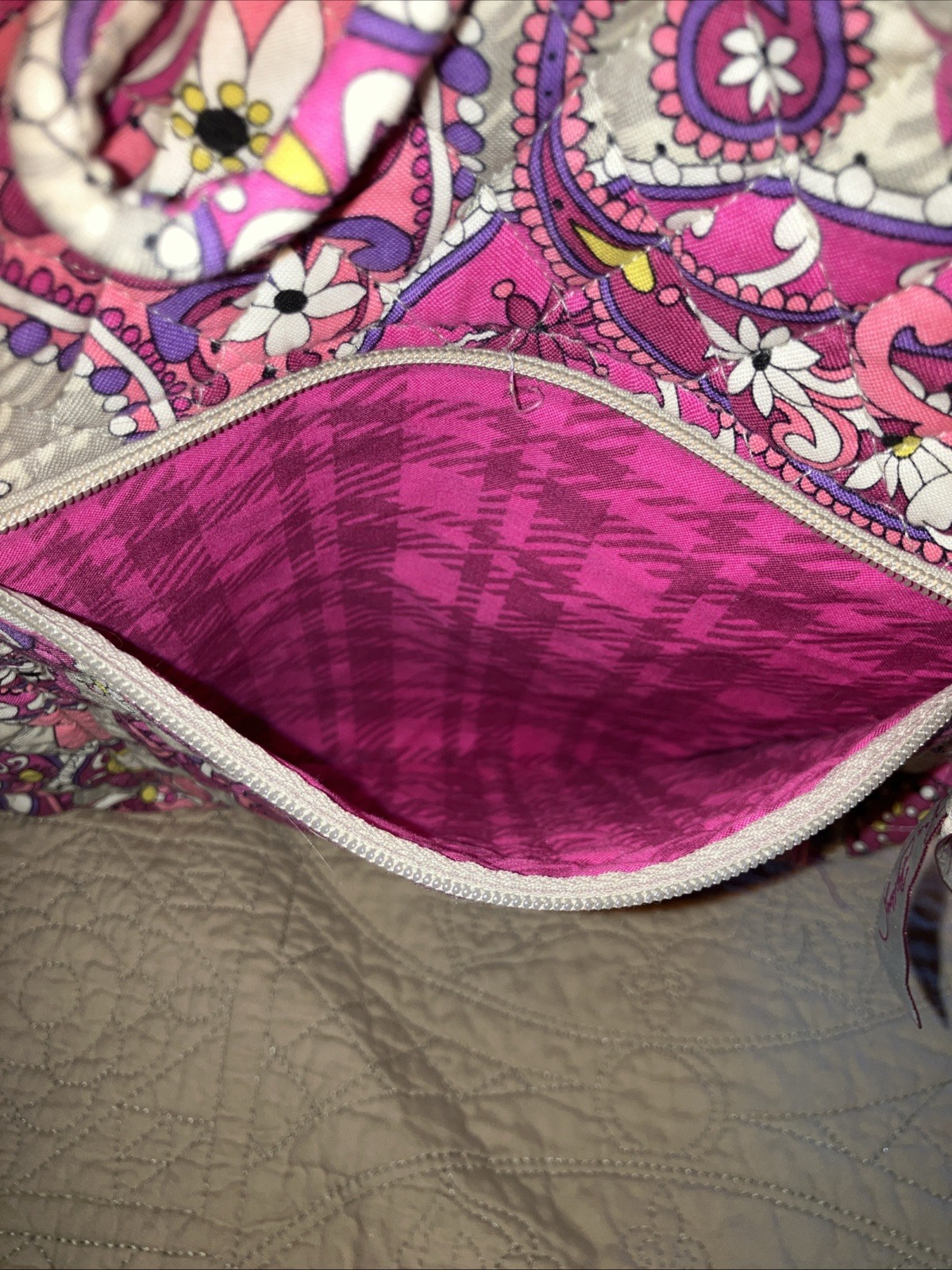 VERA BRADLEY Pink “Paisley Meets Plaid” Quilted Drawstring Cinch Backpack-Clean-
