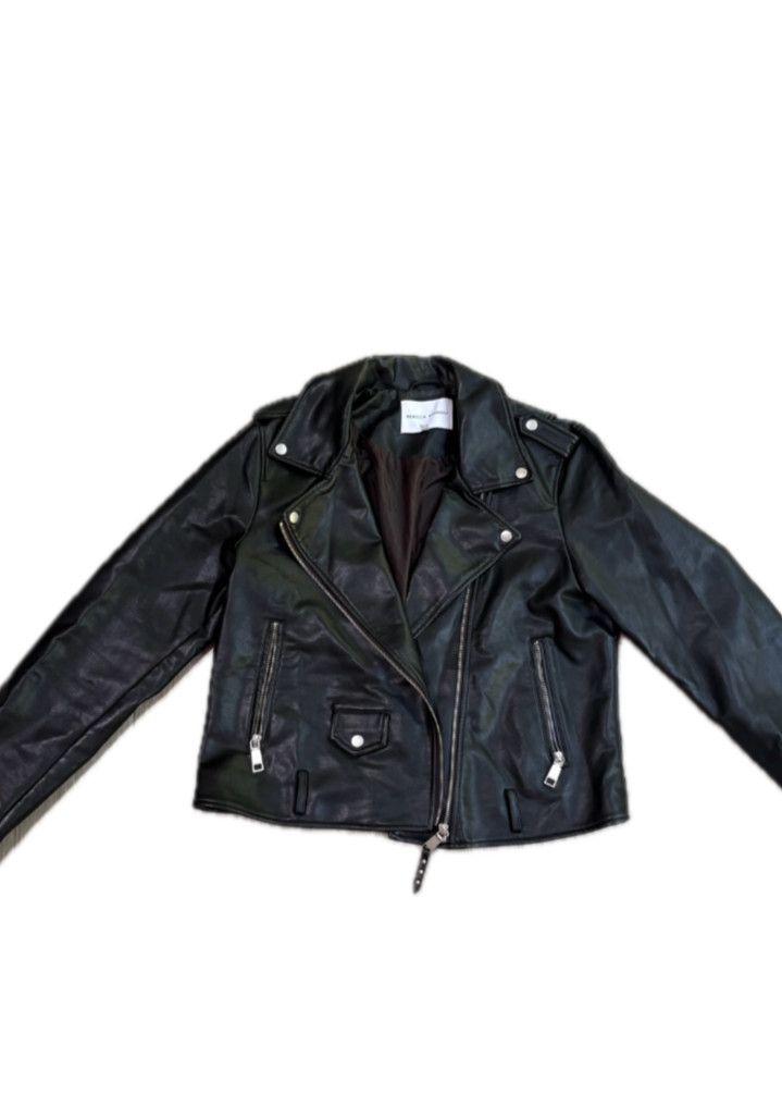 Rebecca Minkoff XL Black Moto Jacket Faux Leather Biker Zip Motorcycle