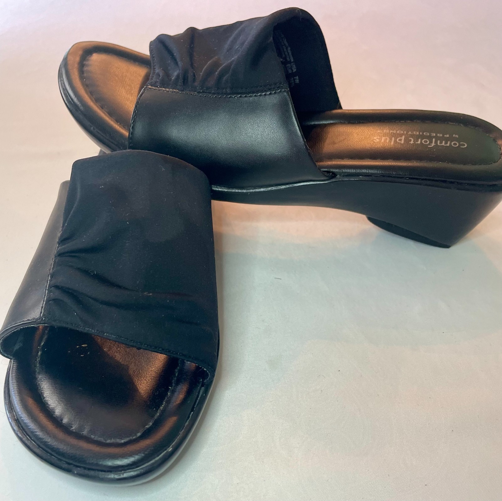 Comfort Plus by Predictions-Black Stretch Fabric/Wedge Heel Slip On-sz.7W