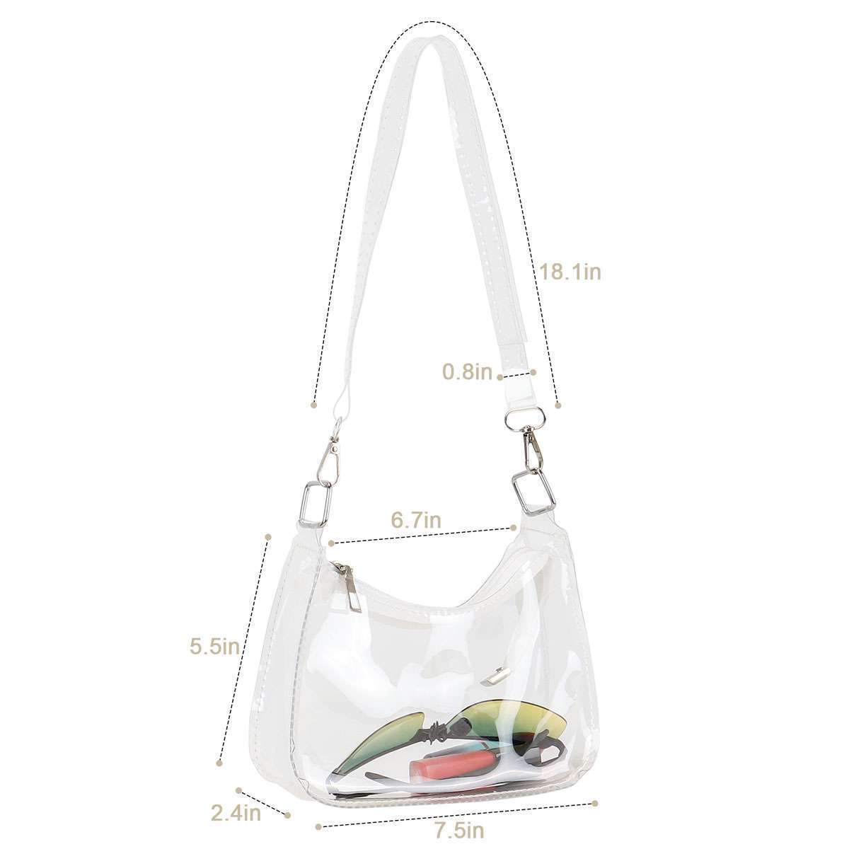 Women Mini Transparent Bag PVC Stadium Approved Sports Handbag Purse Zipper