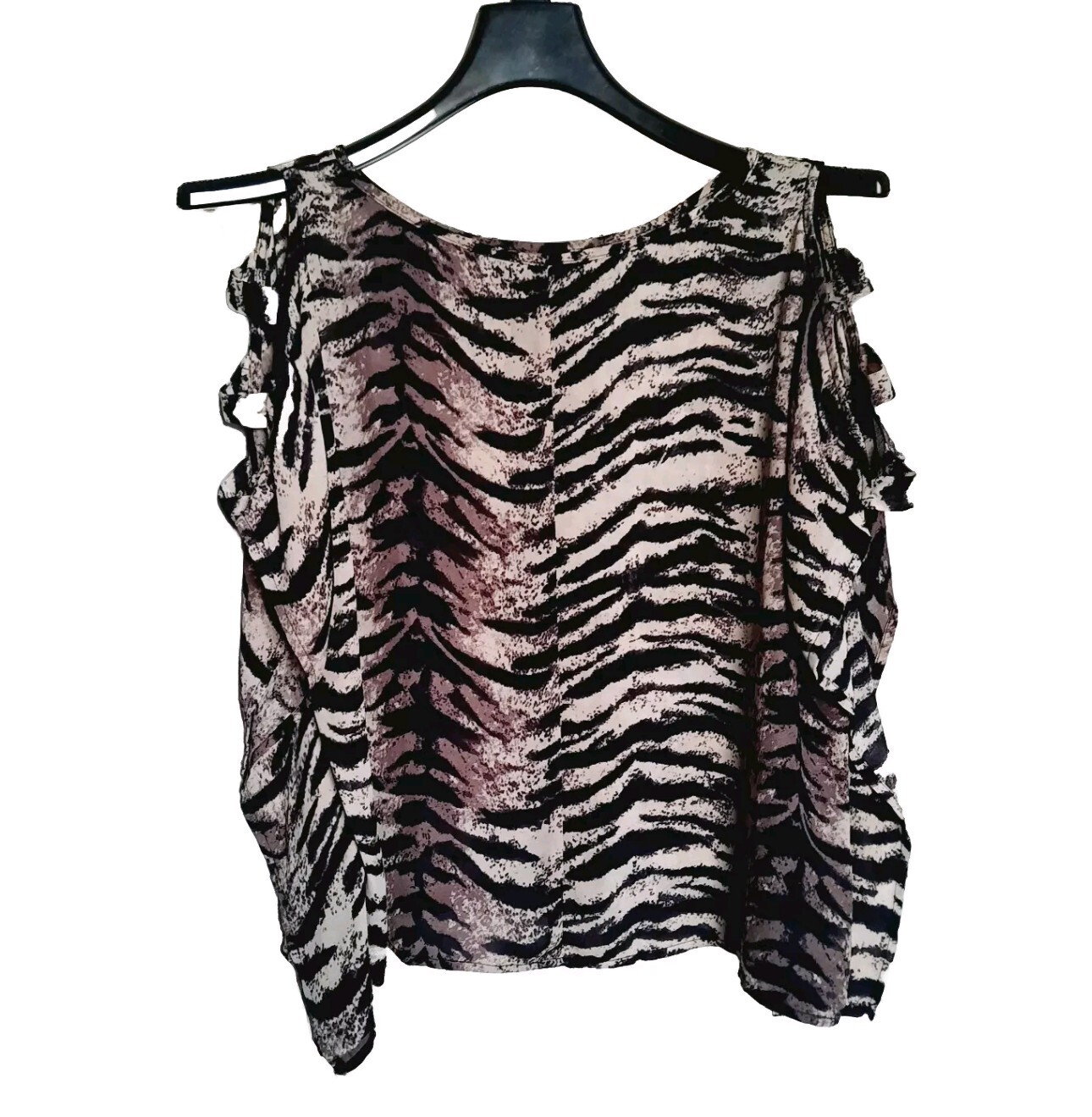 Forever 21 Zebra Animal Print Shoulder Cut Out Semi Sheer Top Blouse Cover up