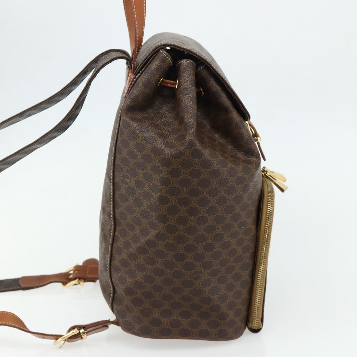 CELINE Macadam Canvas Backpack PVC Leather Brown Gold Auth 176821