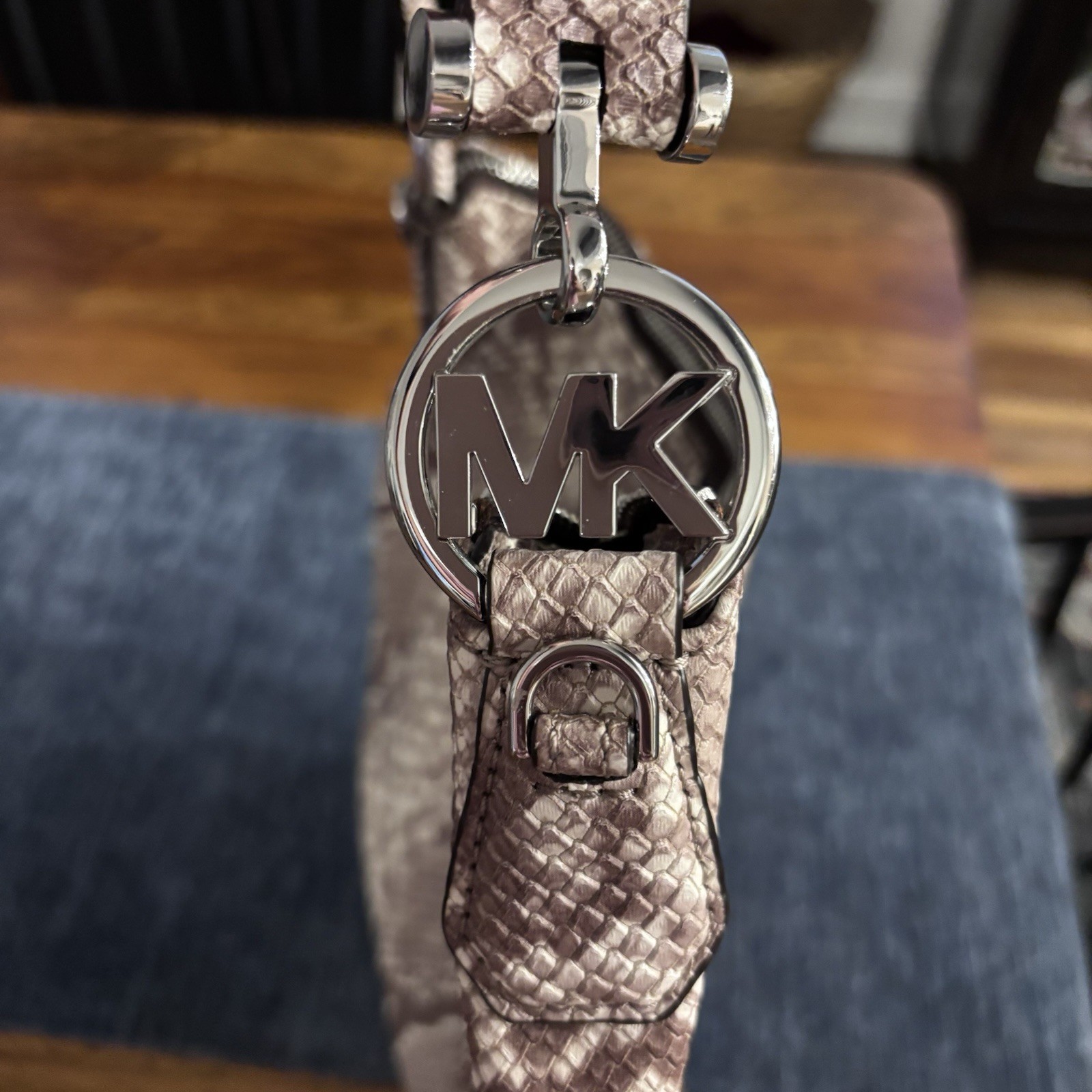 NWT Michael Kors Fulton Medium Top Zip Shoulder Bag, python leather exterior