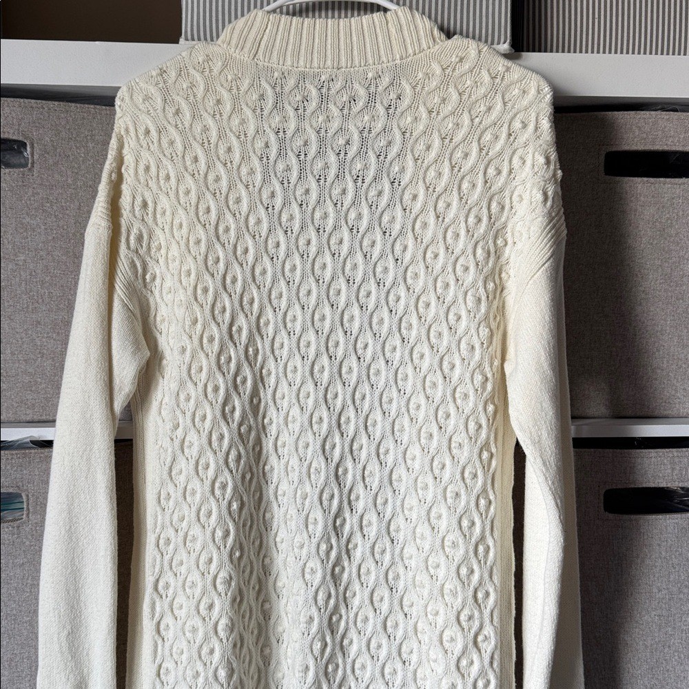 Talbots Cable knit Open Front Long Line Split Hem Cashmere Blend Cream Chunky MP