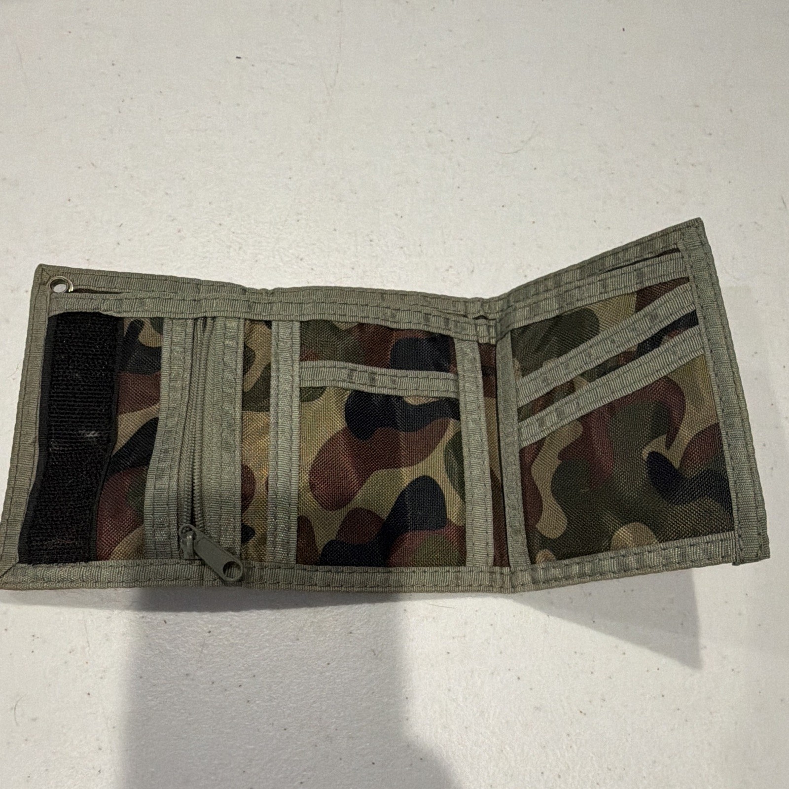Men’s Camouflage Bifold Wallet Army Theme Eagle Logo Patch Green Brown