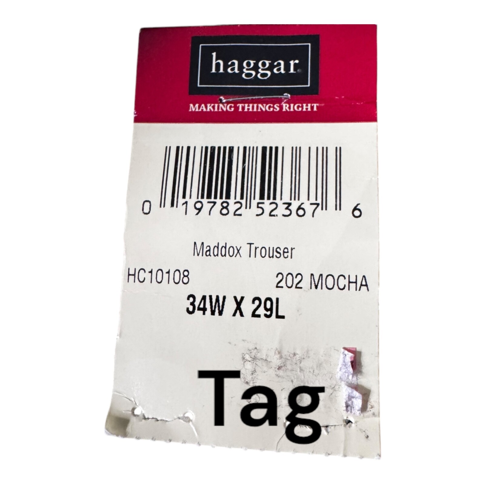 Haggar Maddox Trouser, Mocha, Size 34×29, Straight Fit, Invisible Flex Waistband