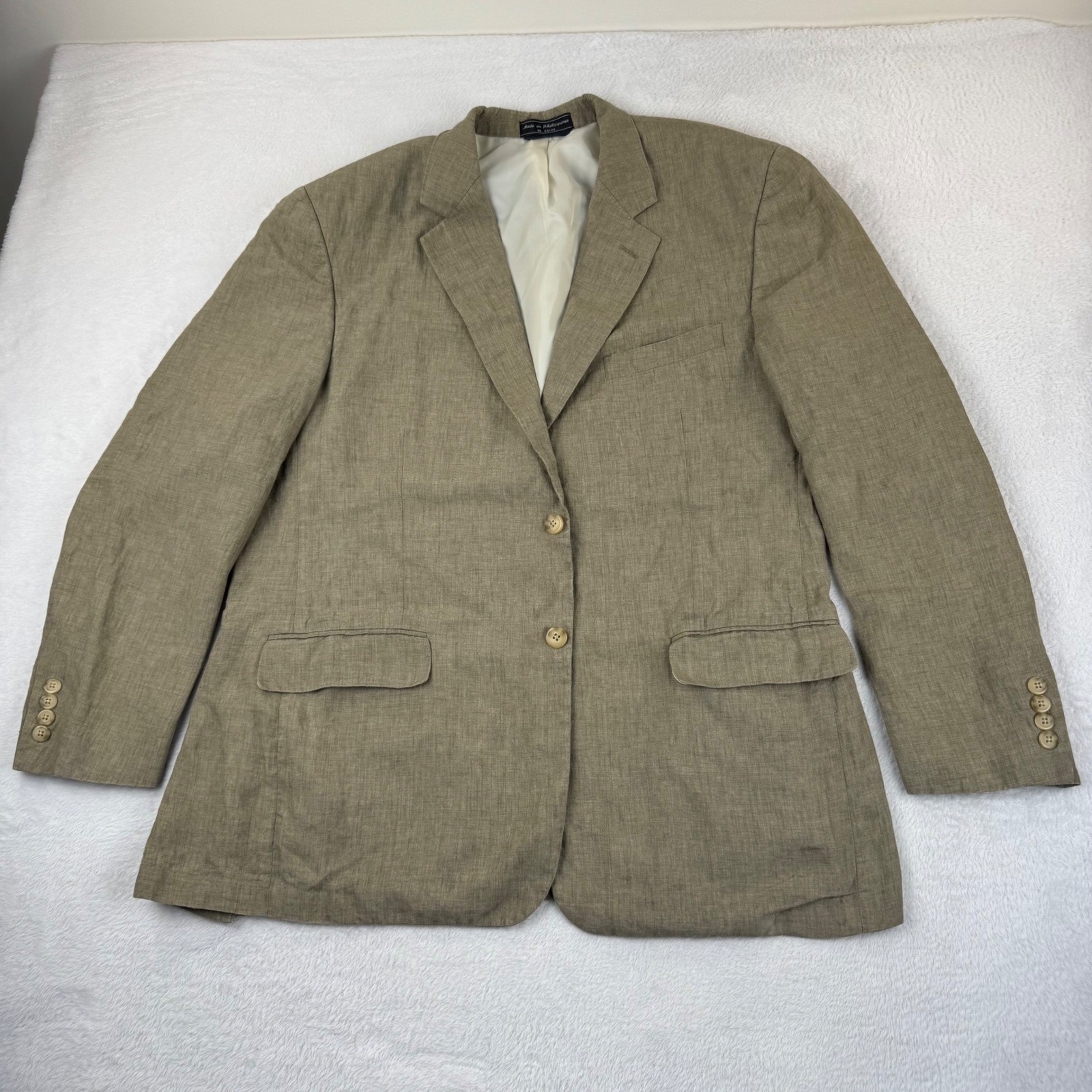 Haspel 100% Linen Blazer Mens 44R Khaki Tan 2-Button Sport Coat Nathan Jacket