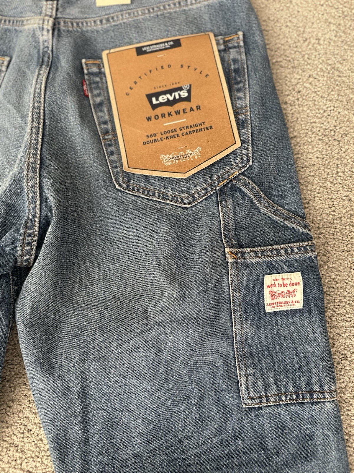 Levis 568 Double Knee Carpenter Blue Loose Denim Tag Sz. 32Wx30L Measure 33WX29L