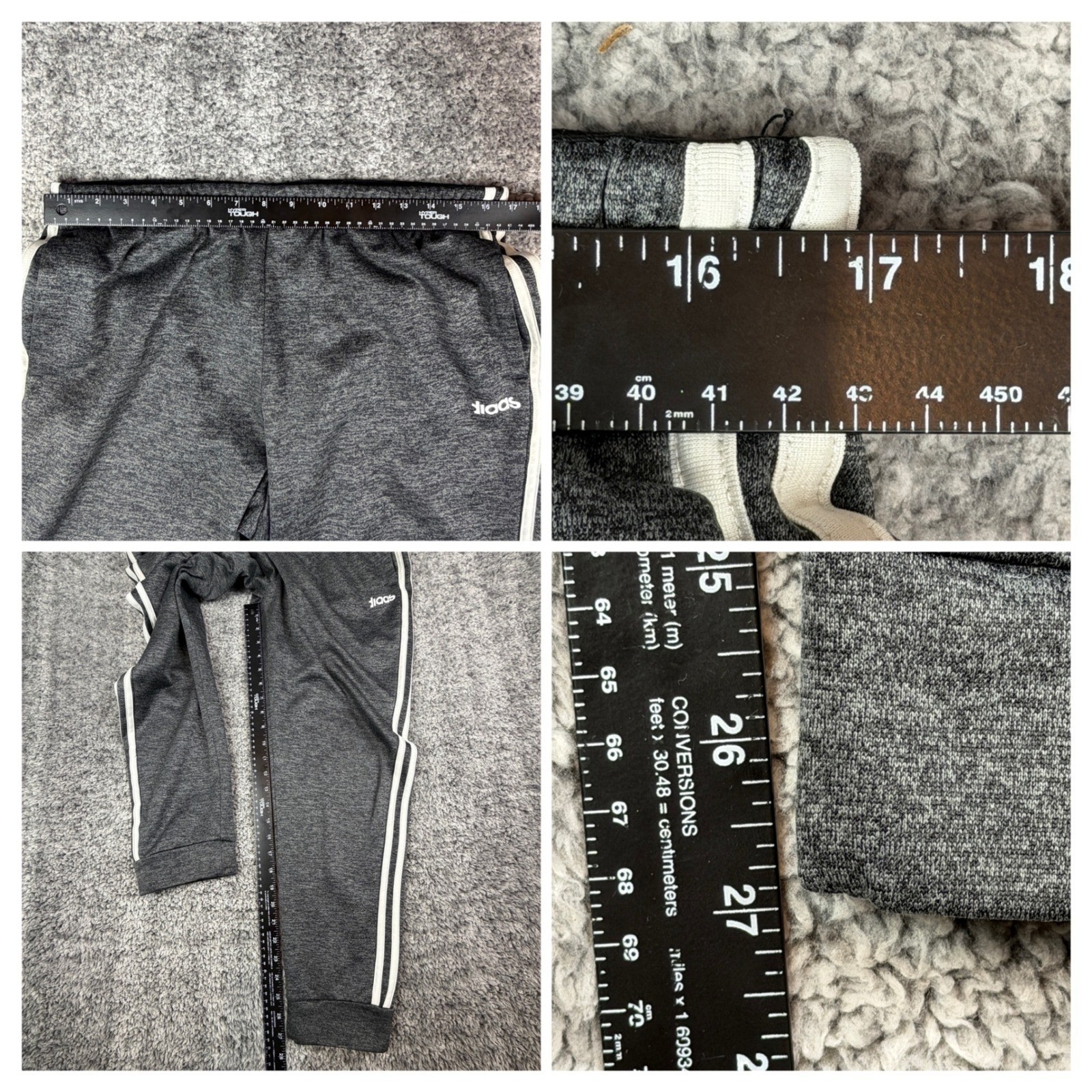 Adidas Men’s Large W34 L27 Charcoal Gray Jogger Pants White Stripes Athletic