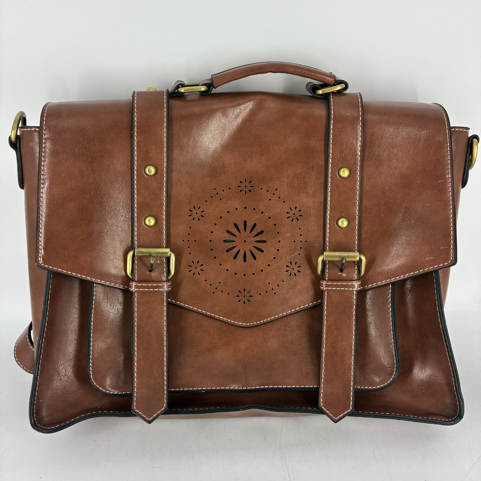 Ecosusi Brown Vegan Leather Convertible Bag Messenger Briefcase Backpack Laptop