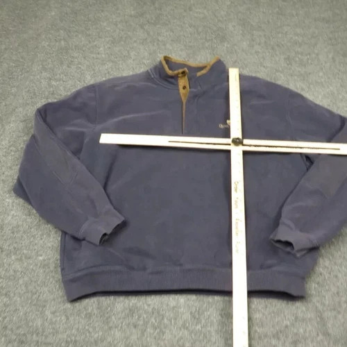 Antigua Sweatshirt Mens Large 1/4 Snap Up Golf Pockets Collared Cotton Blue