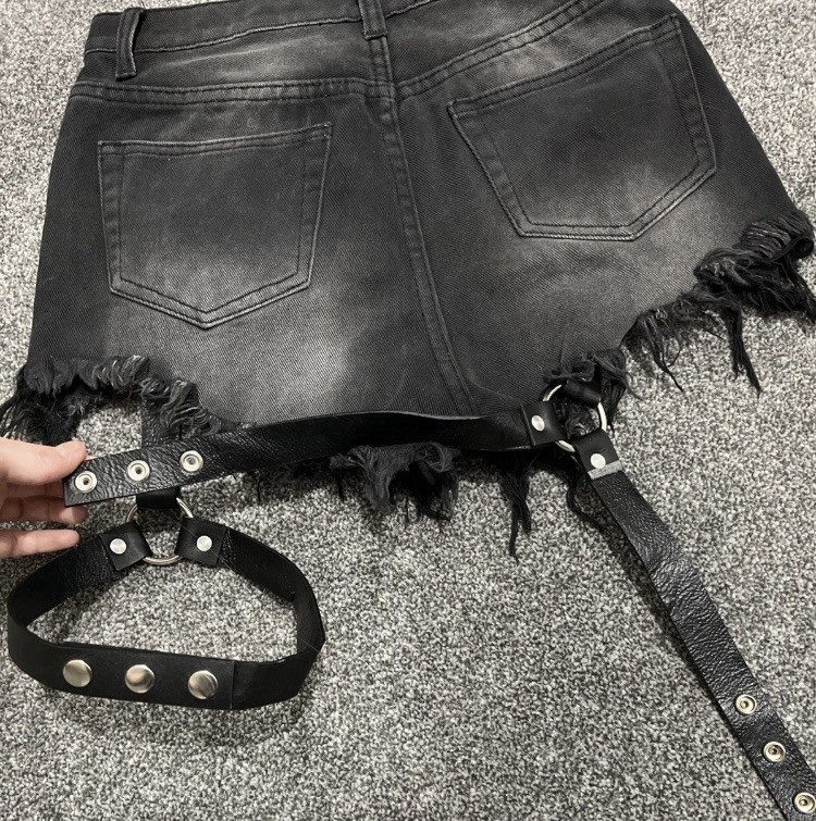 UNIF Harness Black Denim Jean Shorts Women’s 24 XS Garter Straps **Rare Find