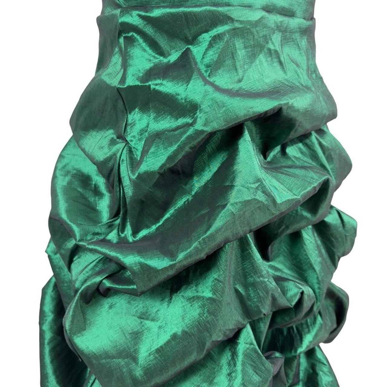 Vintage 90s Green Strapless Beaded Draped Taffeta Mermaid Evening Prom Gown 8