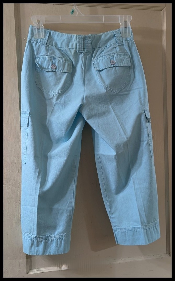 NEW Women’s Izod Light Aqua Blue Cotton Cargo Capri Pants Size 2 Waist 28″-30″