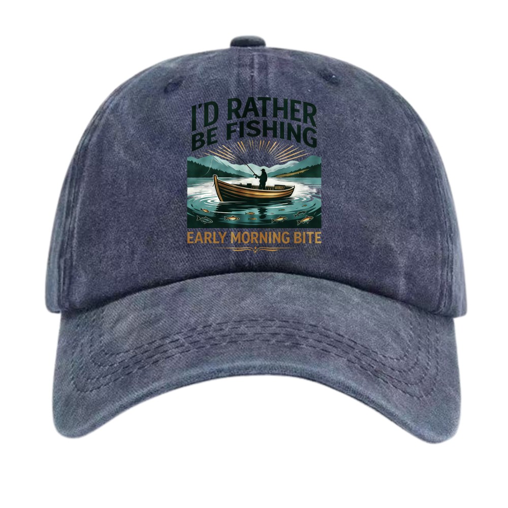 I’d Rather Be Fishing Hat, Vintage Washed Cotton Fisherman Outdoor Baseball Cap