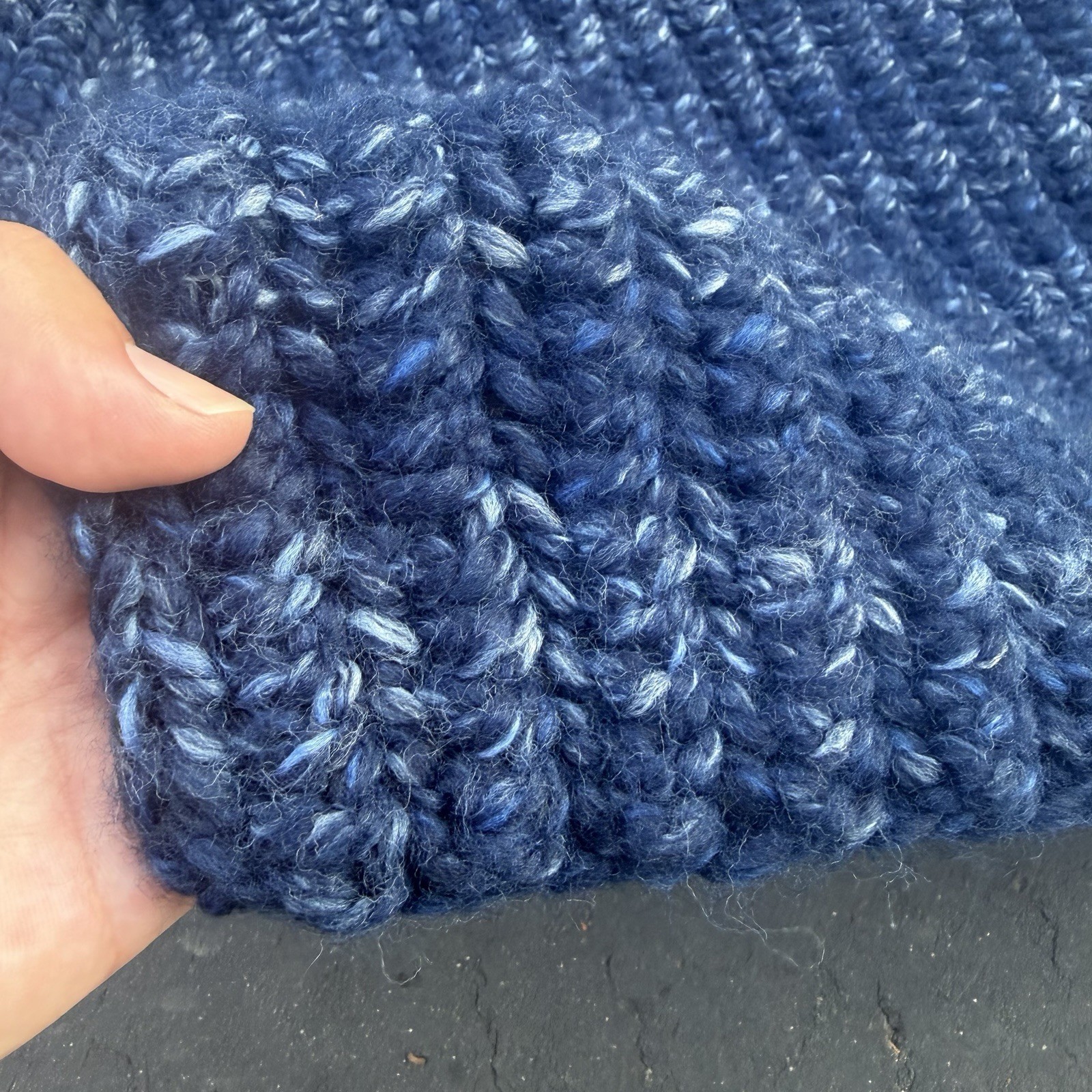 Crocheted Knit Scarf Dark Blue Handmade – 80″ Long Fall Winter Unique Design