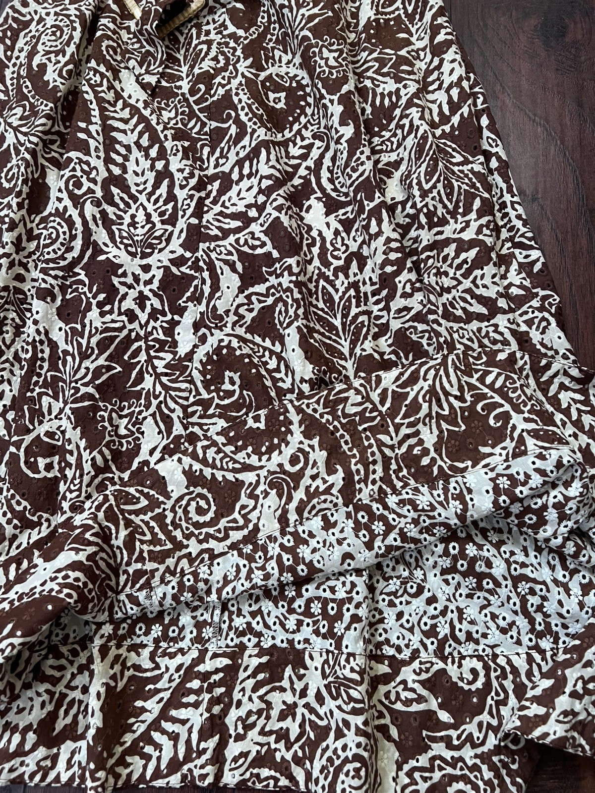 NWT Zara Embroidered Eyelet Midi Skirt Paisley-style Brown A-line Cotton Size S