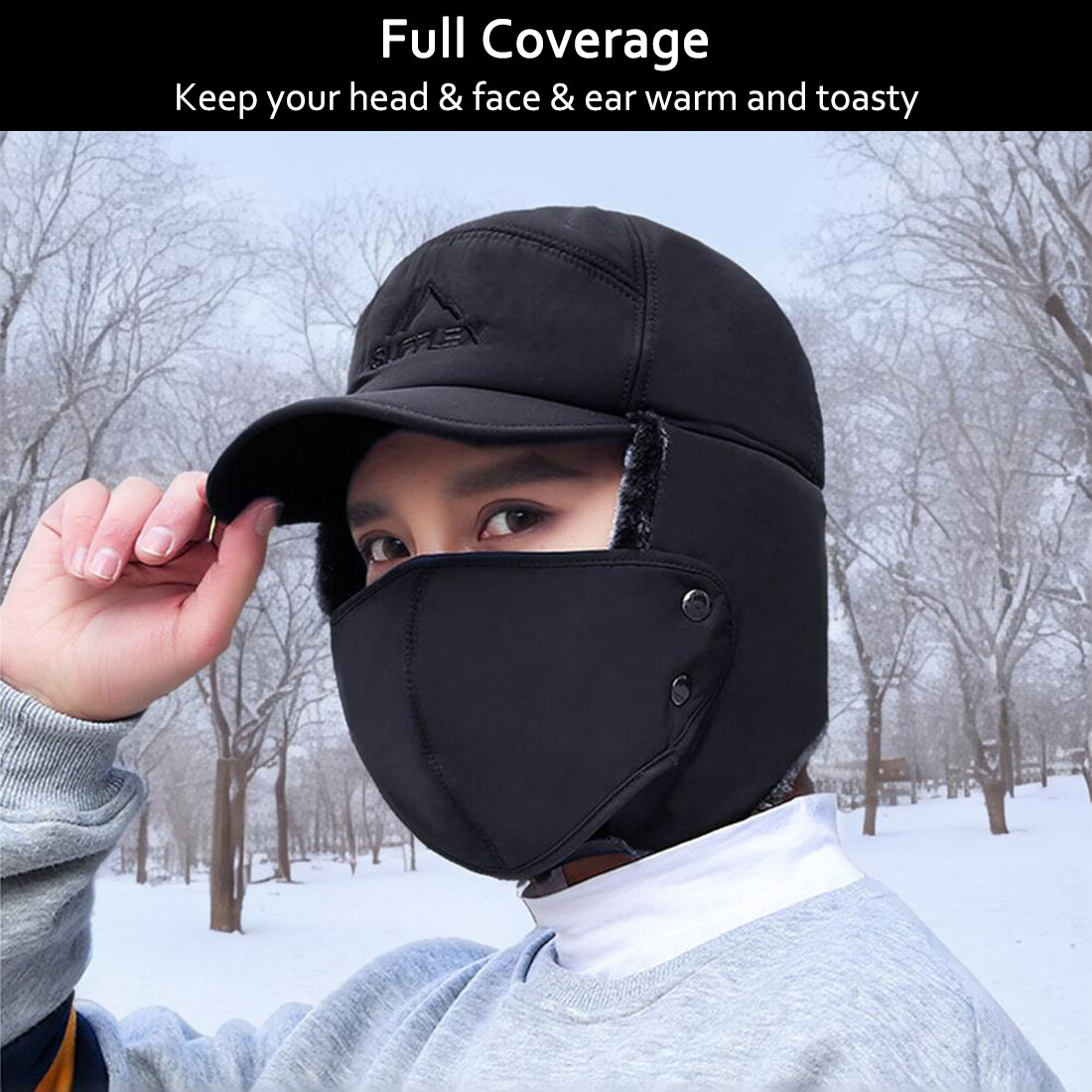 Men Winter Ear Flap Trapper Hat Aviator Face Mask Thermal Warm Fur Ski Cap Women