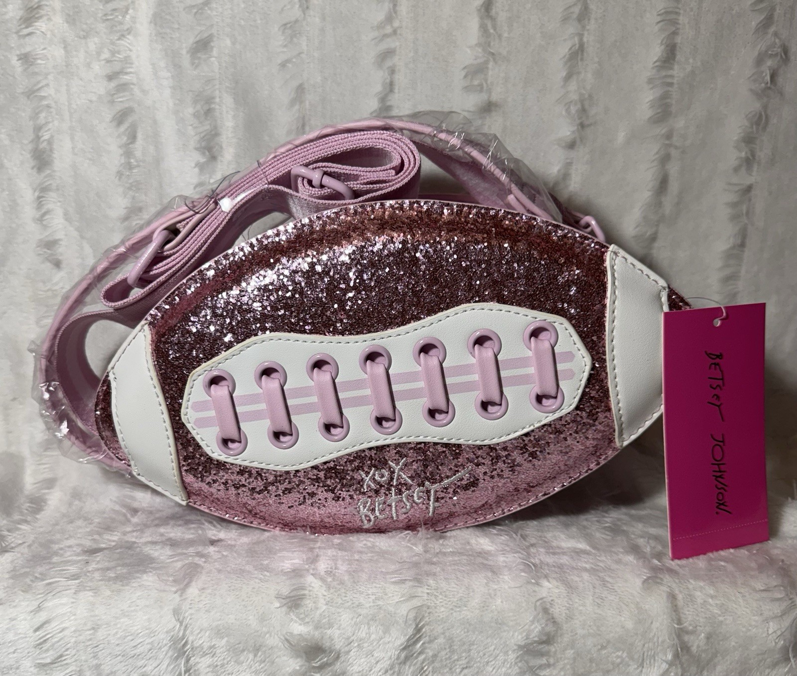 Betsey Johnson XO Fumble Pink Rhinestone Football Cross Body, Game Day Purse.