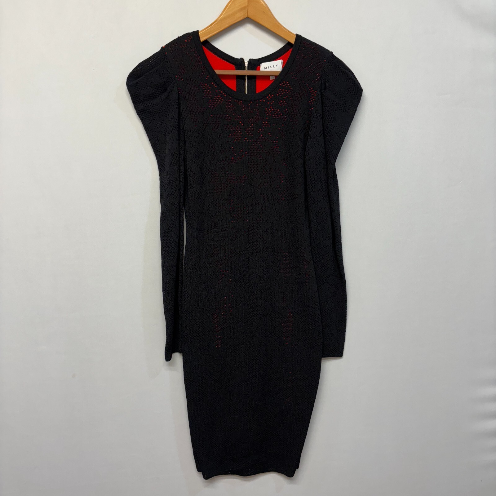 Milly Pointelle Lace Long-Sleeve Draped-Shoulder Cocktail Dress Medium C002 -23