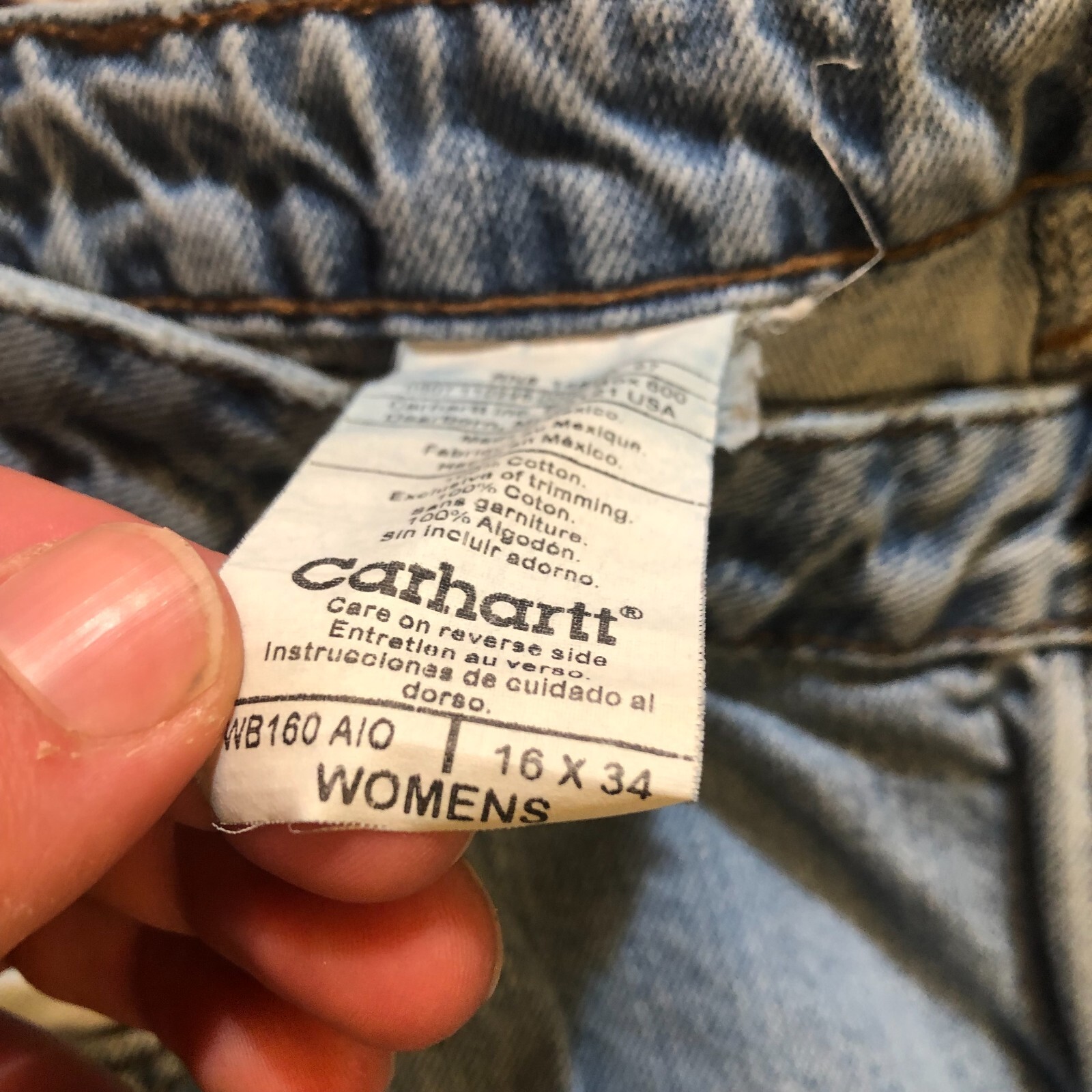 Womens Carhartt Blue Jeans WB160 AIO Zipper Fly Relaxed Fit Size 16 X 34