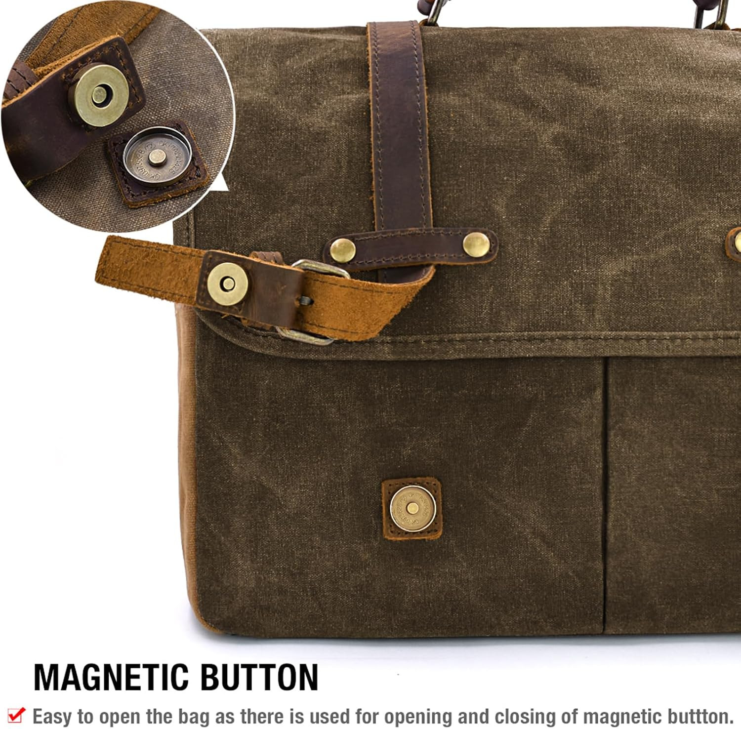Messenger Bag 15.6 Inch Waterproof Vintage Genuine Leather Waxed Canvas