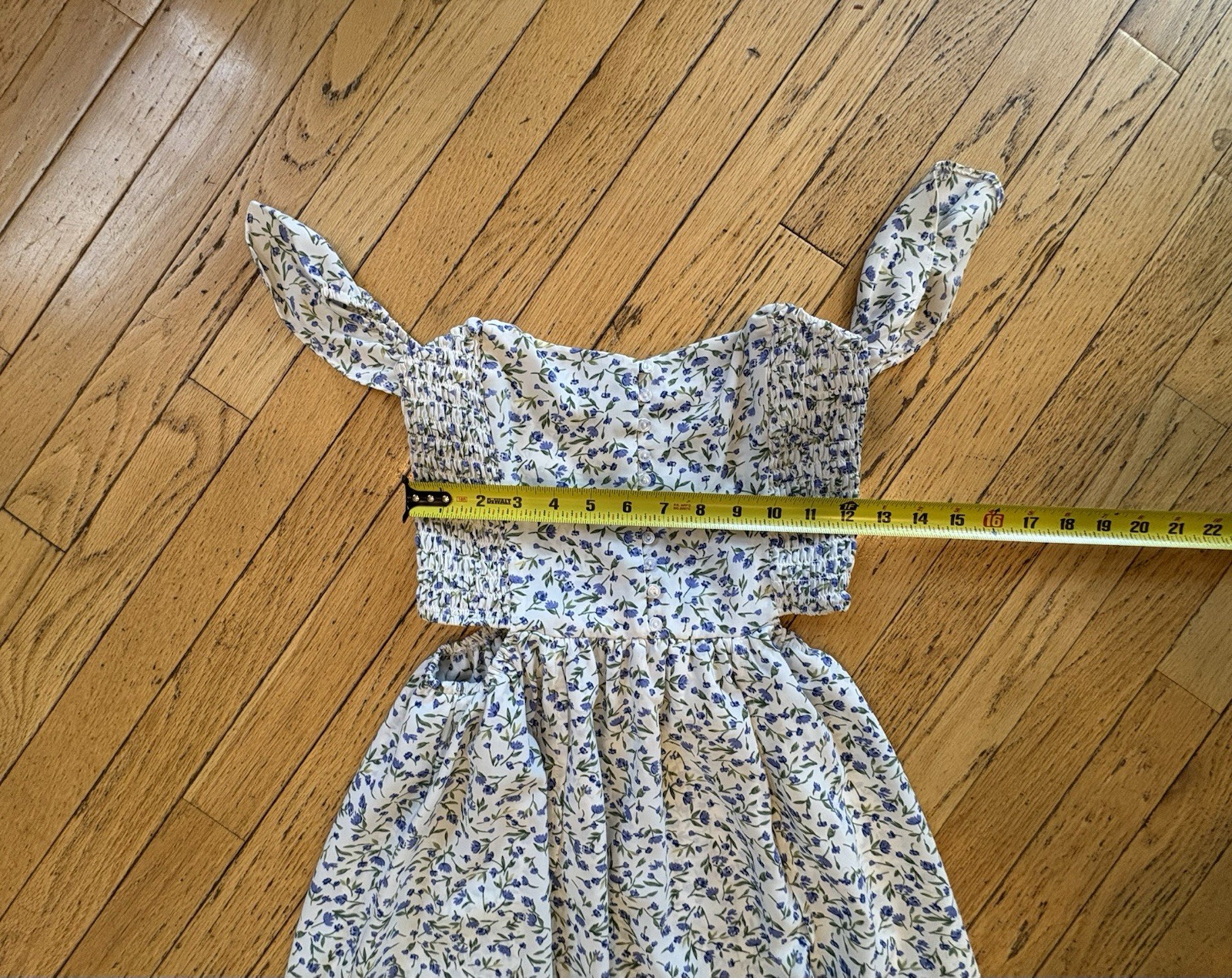 Lulus Midi Dress M White Blue Green Floral Off Shoulder Smocked High-Low