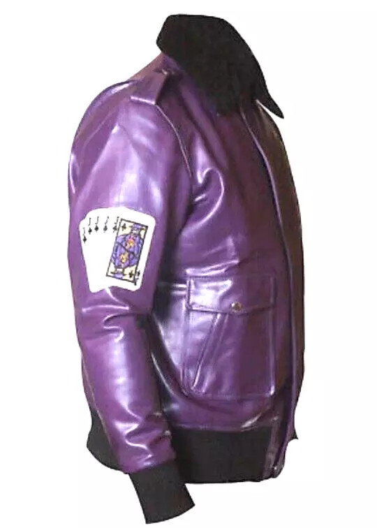 Batman Henchmen Joker Goon Purple Bomber Jacket Fur Collar Cosplay Costume