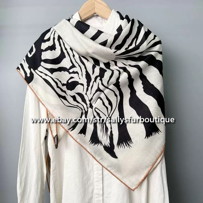 Sallys 70% Cashmere & 30% Silk Scarf Zebra Feather Print Double Face Shawl 3