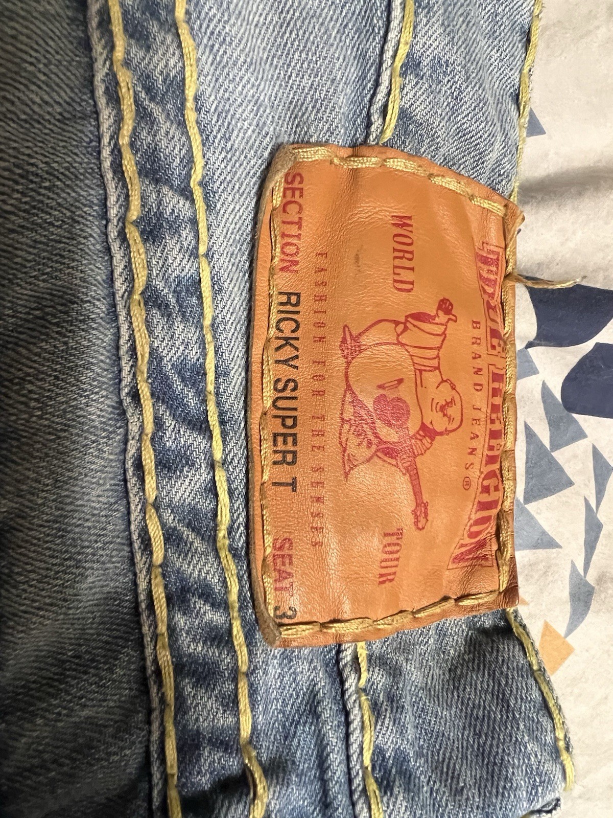 True Religion Ricky Super T Straight Leg Jeans Big Stitch Flap Pockets Size 32